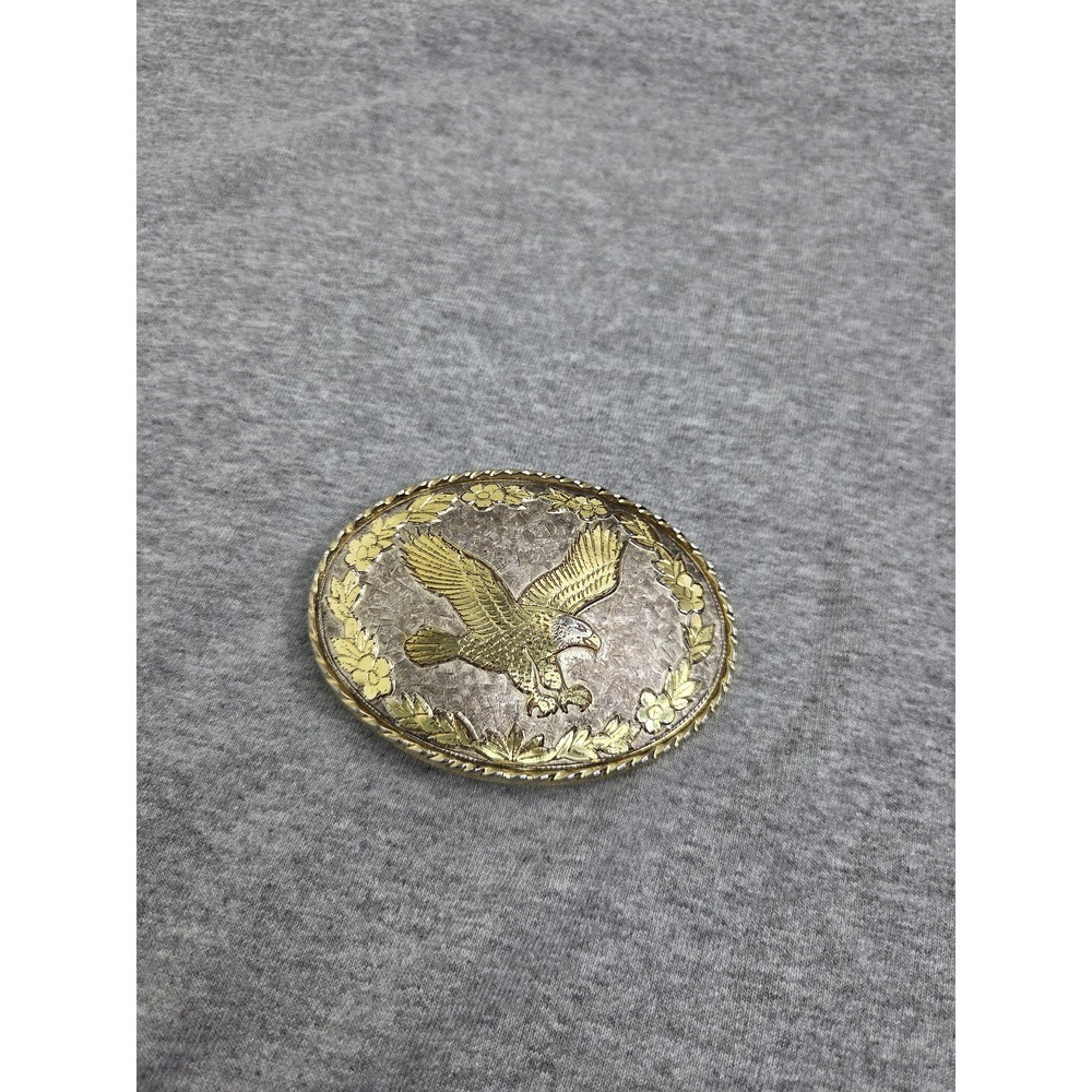 Vintage Silver Gold Eagle Patina Womens Belt Buckle USA